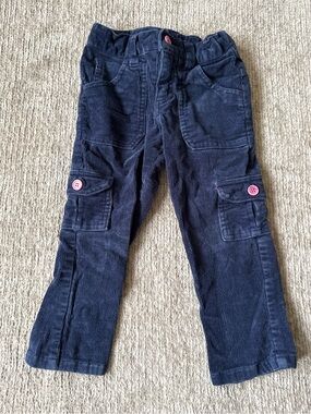 Rugged Bear Navy Corduroy Cargo Pants Pink Button Accent Girls 4T